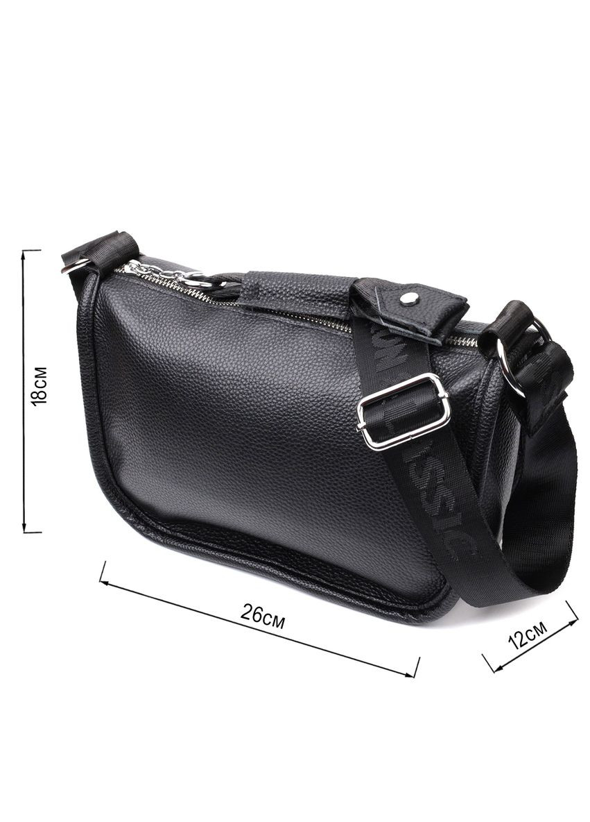 Женская сумка полукруглая из натуральной кожи с молнией и карманами черная (sku_22253) No Brand (329853153)