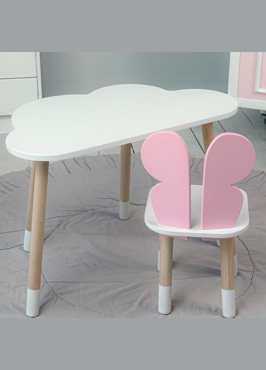 Дитячий білий столик хмарка і стілець метелик рожевий. Білий столик дитячий No Brand (361259118)