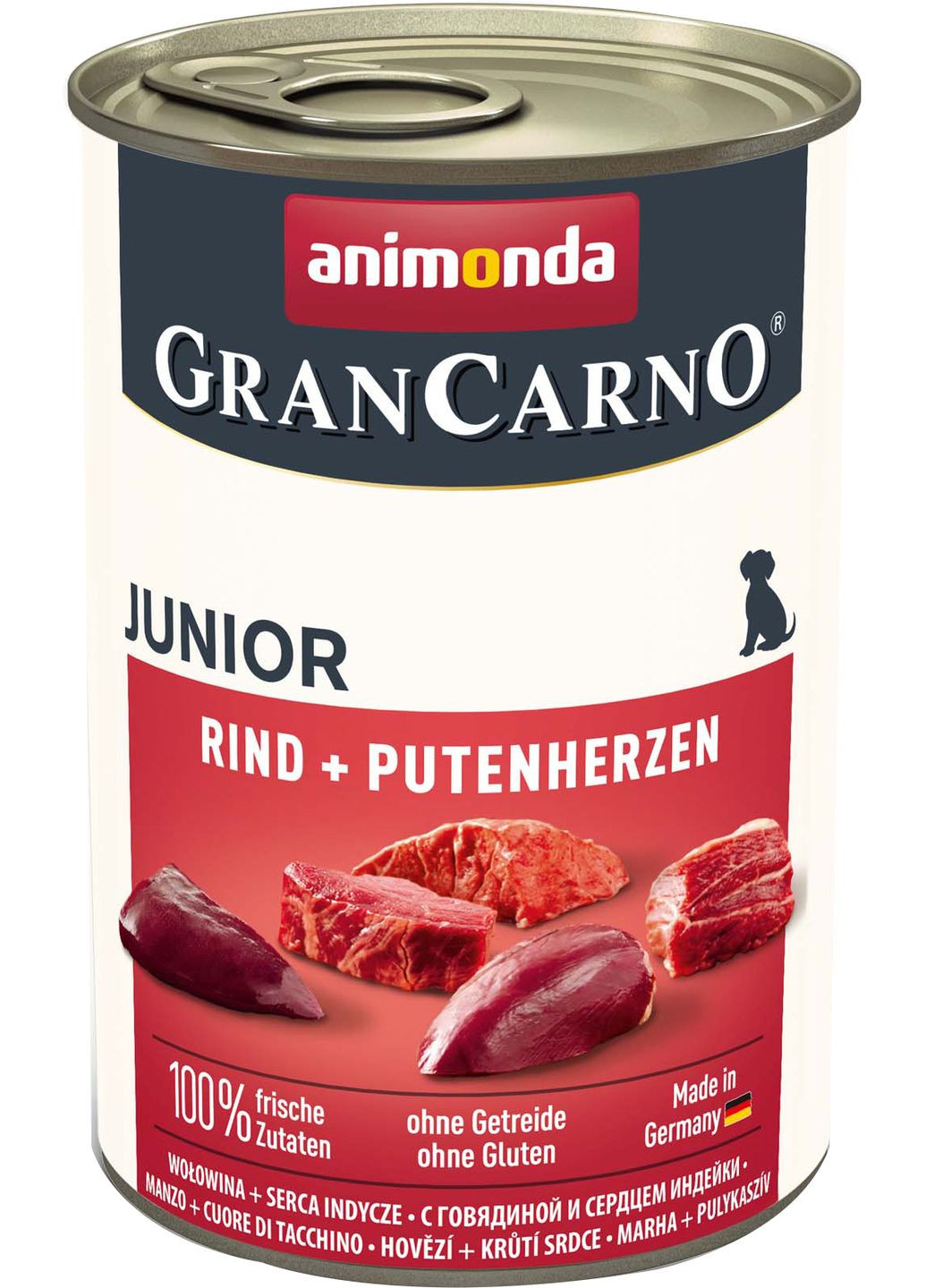 Вологий корм GranCarno Junior Beef + Turkey hearts з яловичиною та індичкою для цуценят 400 г (4017721827287) Animonda (279562812)