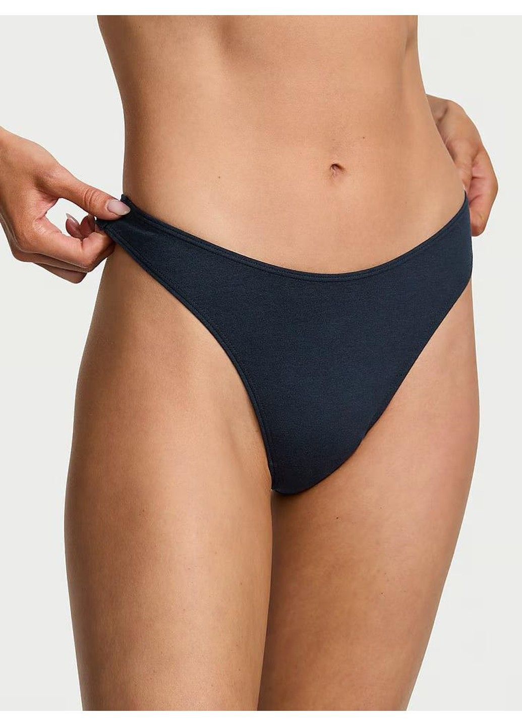 Трусики-стрінги жіночі бавовняні Stretch Cotton High-Leg Scoop Thong Panty темно-сині L Victoria's Secret (316659548)
