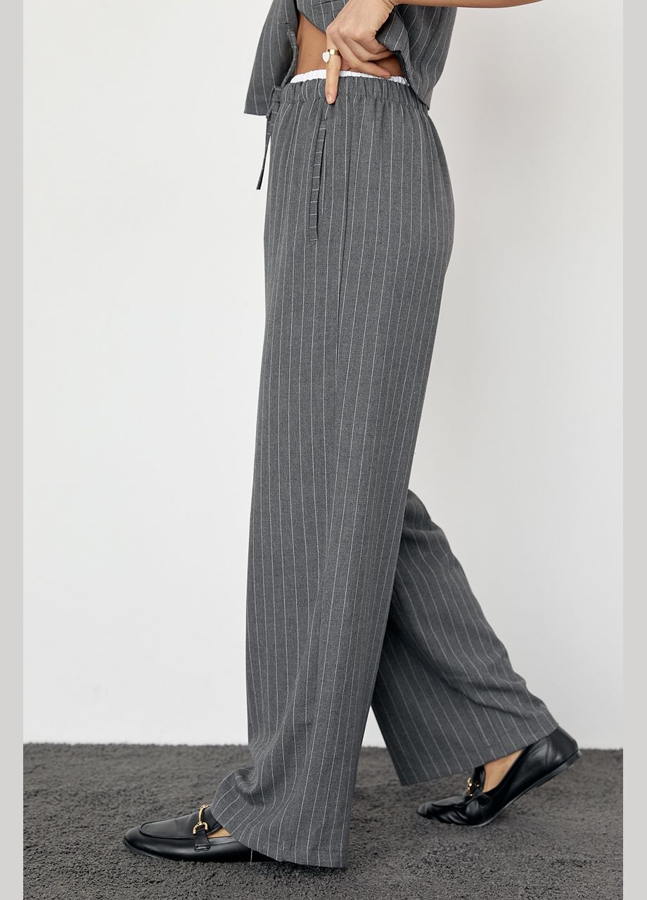 Жіночі брюки в смужку з гумкою на талії - темно-сірий Lurex (277358333)
