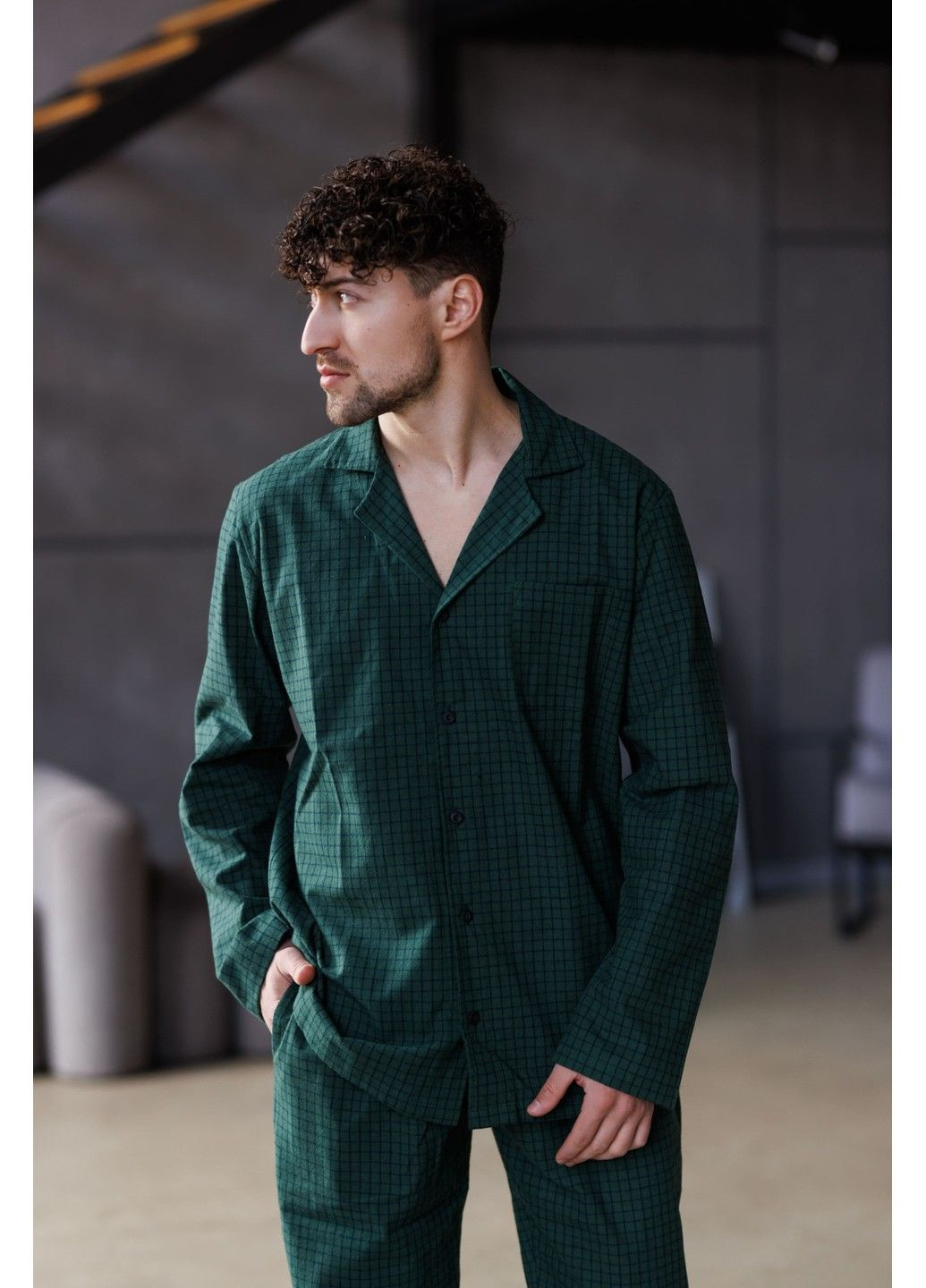 Пижама мужская в клетку фланель SOFT зеленая Handy Wear (329447826)