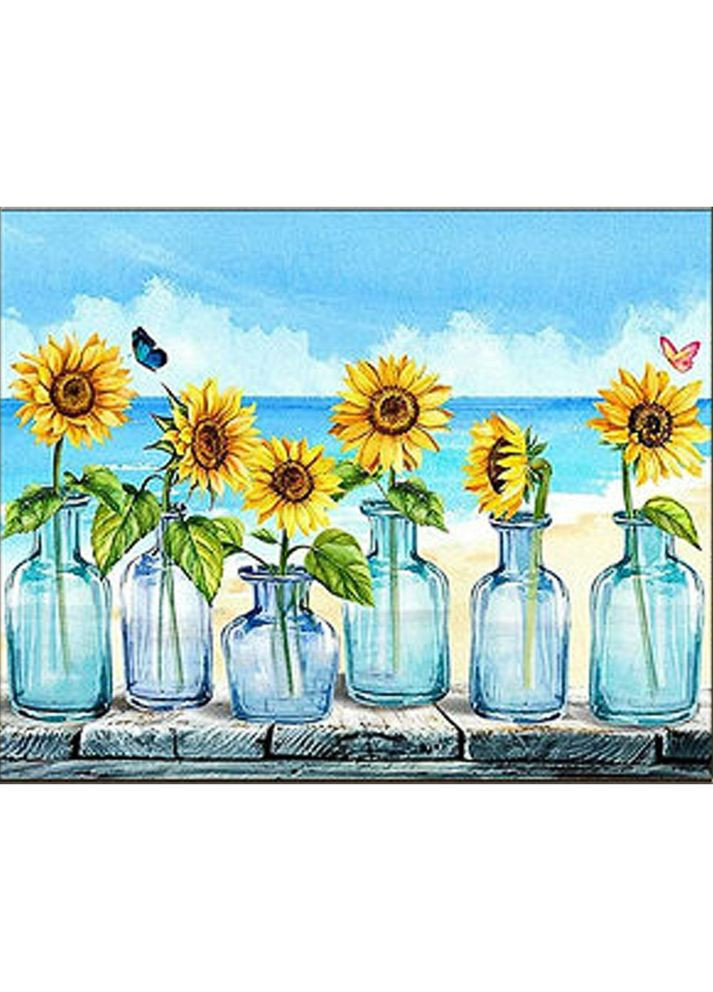 Алмазная мозаика ПРЕМИУМ Подсолнечники у моря размером 30х40 см (HEG86086) Strateg (362446203)
