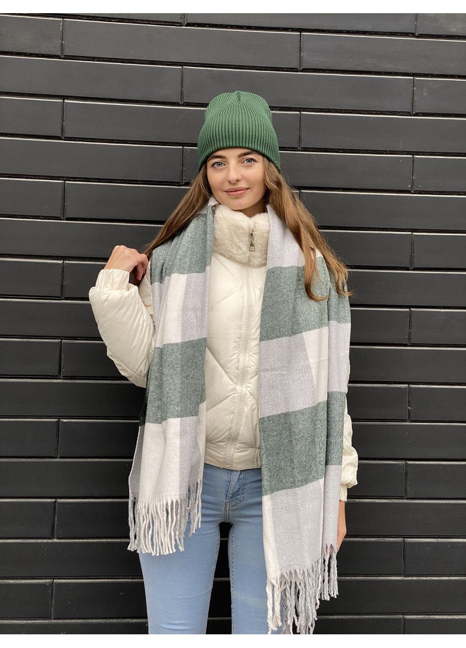 Шарф женский палантин теплый в клеточку зеленый No Brand (361036456)