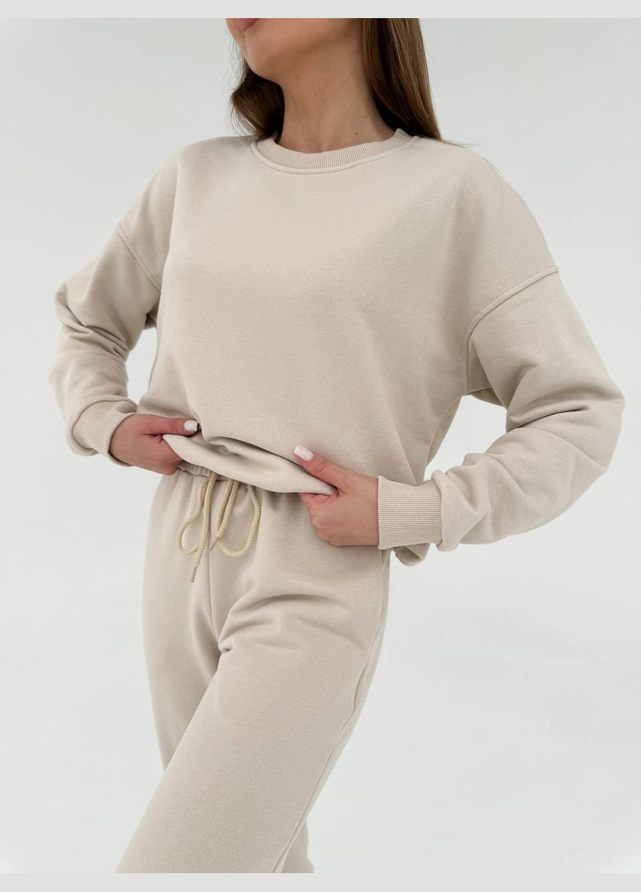 Женский бежевый базовый качественный стильный трендовый костюм комплект свитшот с брюками No Brand костюм (291881918)