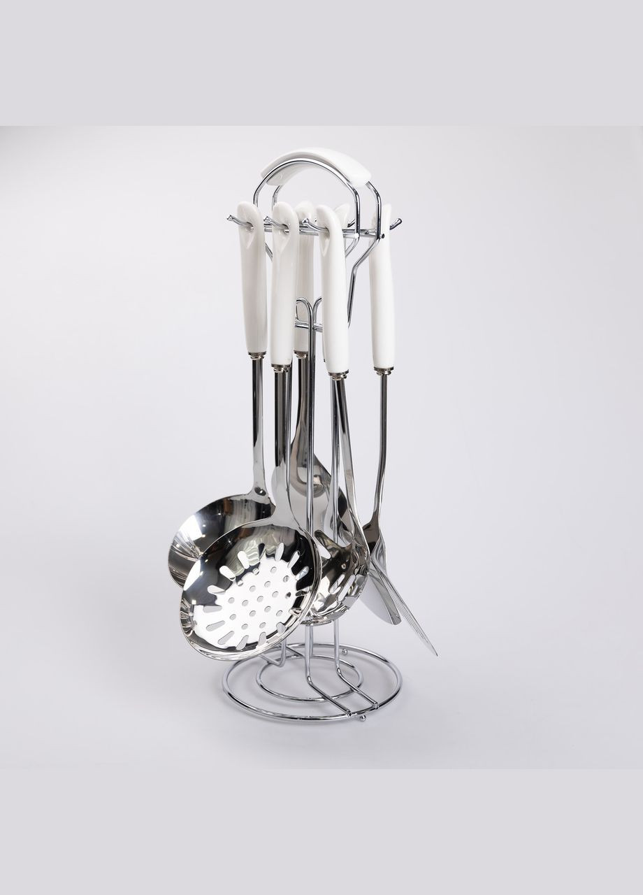 Набір кухонного приладдя 6 штук з керамічною ручкою на підставці, хром Yiwu сірий,