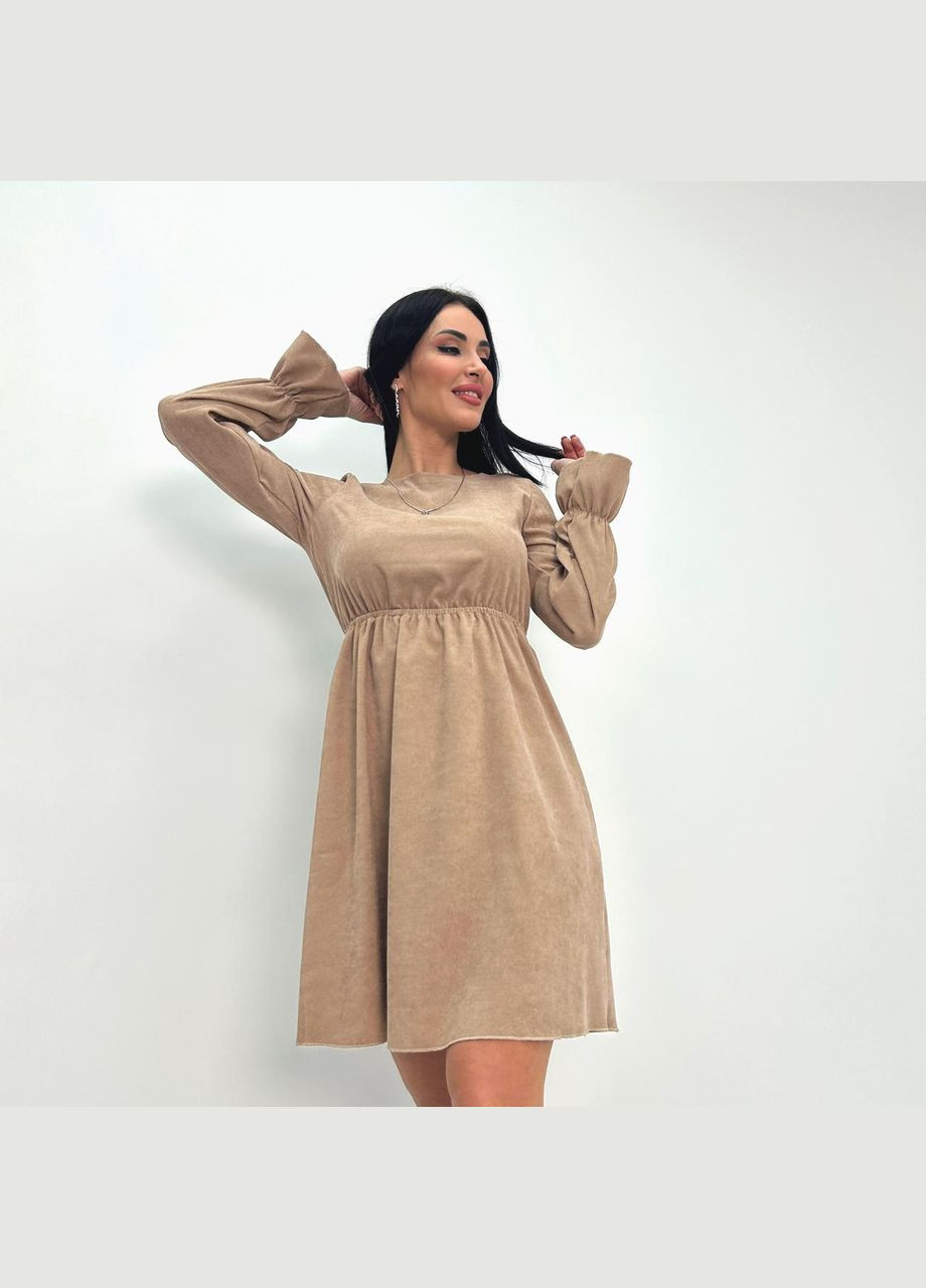 Бежевое вельветовое платье с завышенной талией Fashion Girl