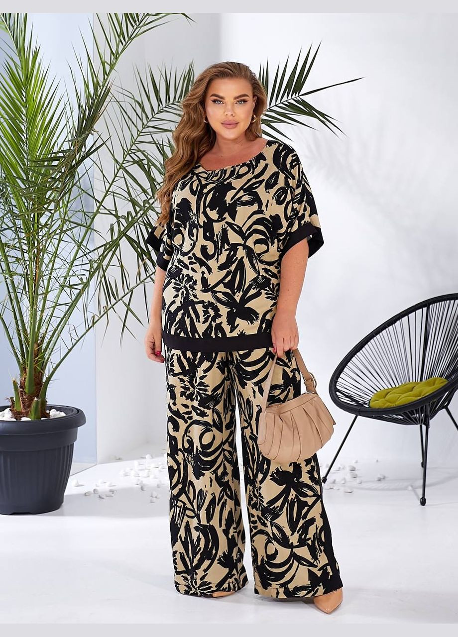 Женский костюм двойка с штапеля цвет черный принт New Trend (330577587)