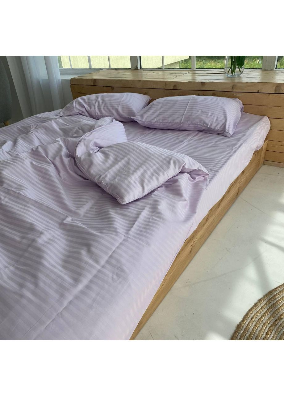 Постільна білизна з резинкою Лаванда страйп сатин PREMIUM Двухспальний розмір, наволочки 50/70 No Brand (363190624)