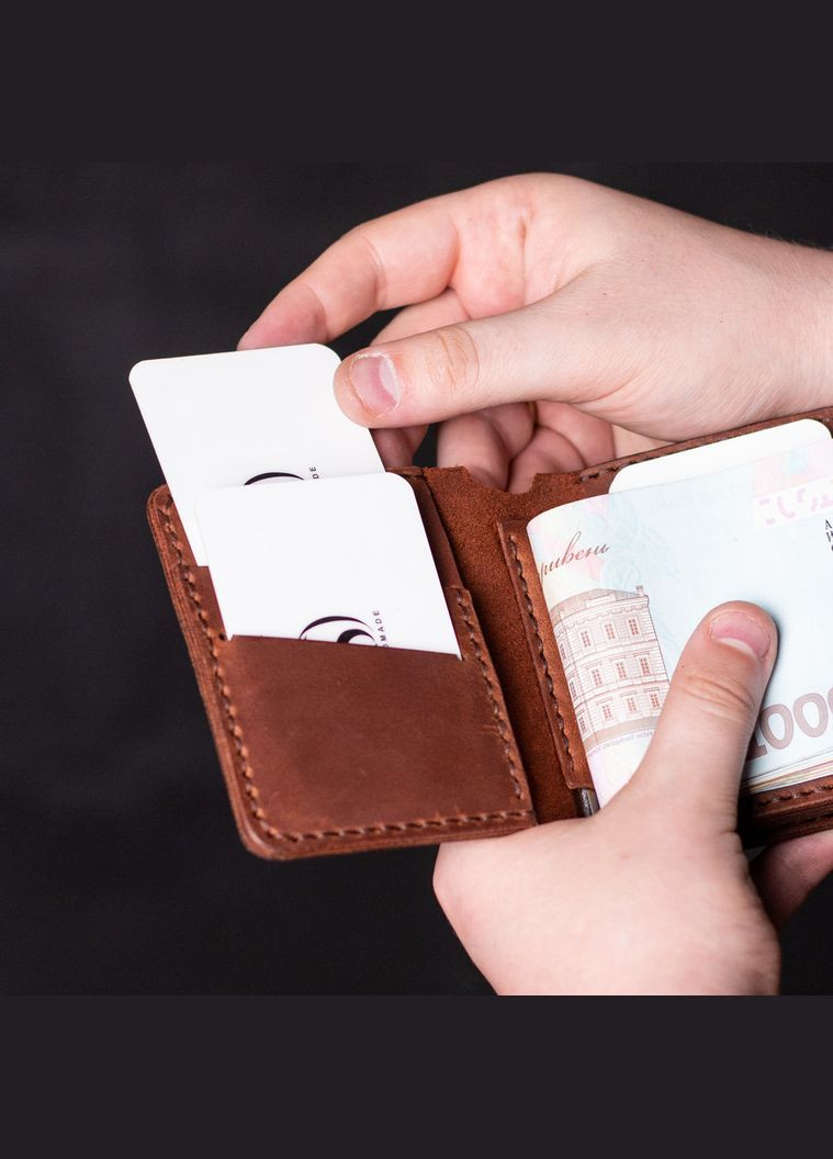 Гаманець затиск Slim з монетницею, коньяк SD Handmade (351390729)