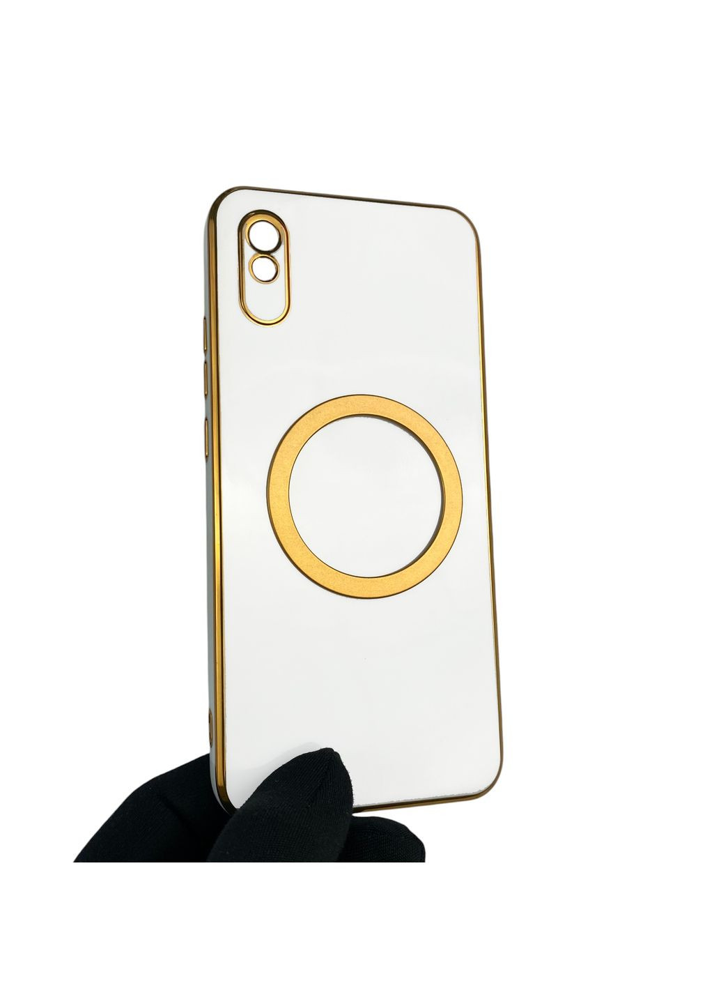 Чехол для Redmi 9A с кольцом MagSafe с золотой окантовкой на редми 9а белый gs1 Xiaomi (366231527)
