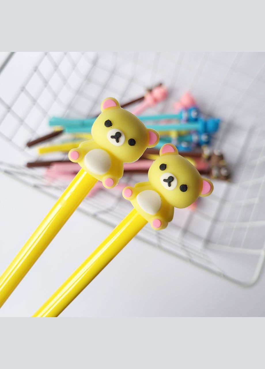 Гелевая ручка в корейском стиле с фигуркой мишка Bear Rilakkuma желтая черная гелевая паста сменный стержень No Brand (320916873)