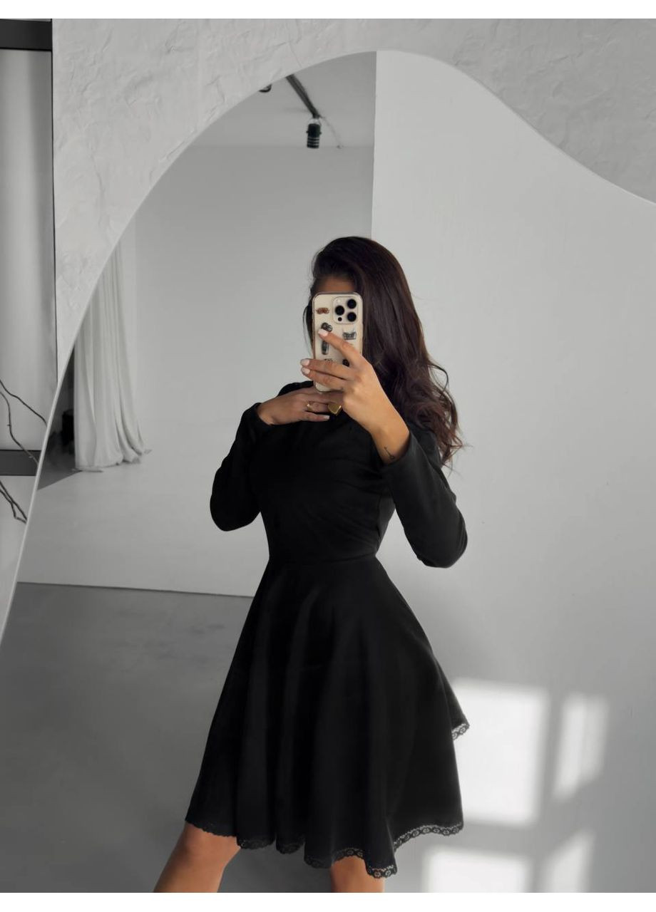 Черное праздничный элегантное платье с длинным рукавом и пышной юбкой ✨ замеры в описании силуэтная DK/DL Мода без кордонів однотонное