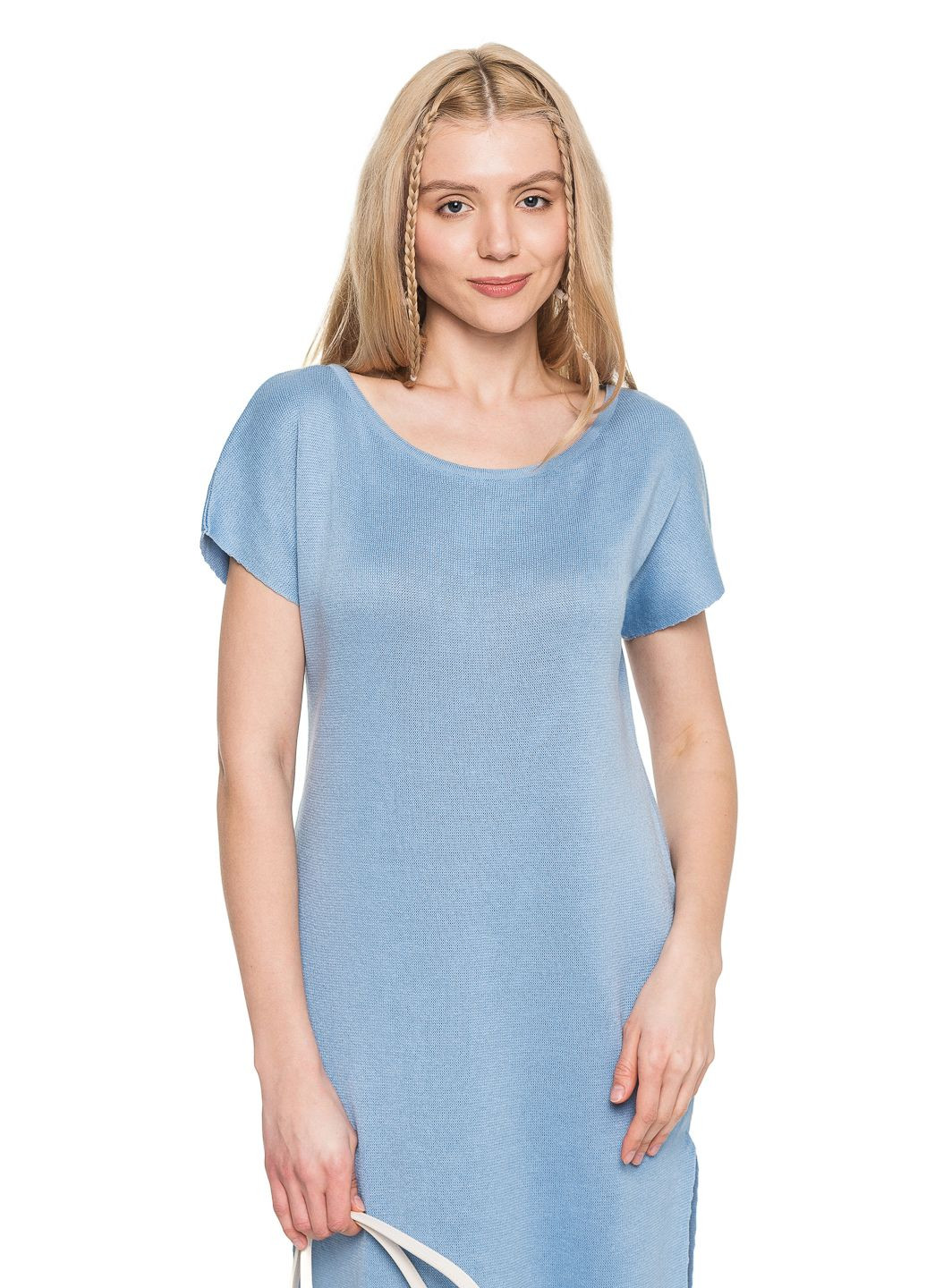 Блакитна вільна жіноча есо-сукня з коміром «човен» SVTR