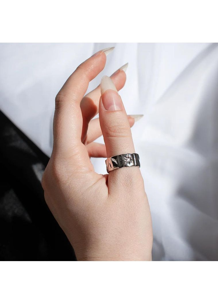 Серебристое кольцо универсальное для подростка широкое с камнем звезды космическое азиатский стиль современная кэжуал фэнтези No Brand (369667996)