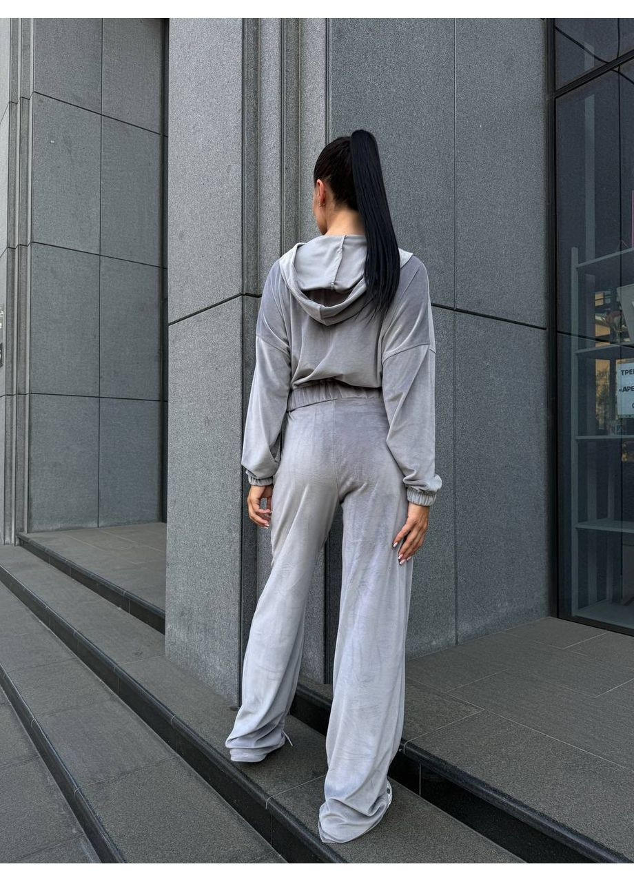 Велюровый женский костюм двойка: укороченная кофта и брюки свободного кроя MonCher (352529251)