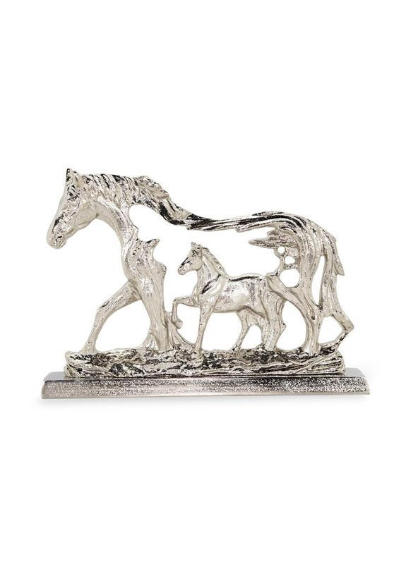 Фігурка алюмінієва Кінь з лошатом срібло 20х4,9х28,5 см Home Decor (367255227)