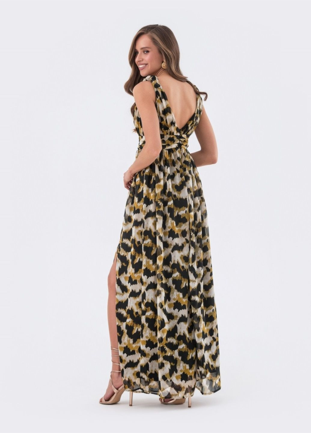 Молочное длинное платье в анималистный принт молочное Dressa