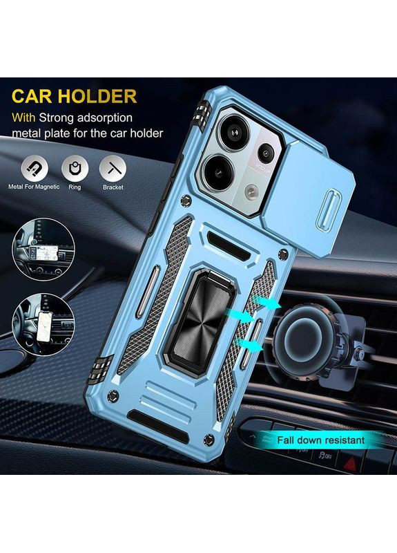 Ударостійкий чохол Camshield Army кільце для Xiaomi Redmi Note 13 Pro 4G / 14s / Poco M6 Pro 4G Блакитний Epik (372499549)