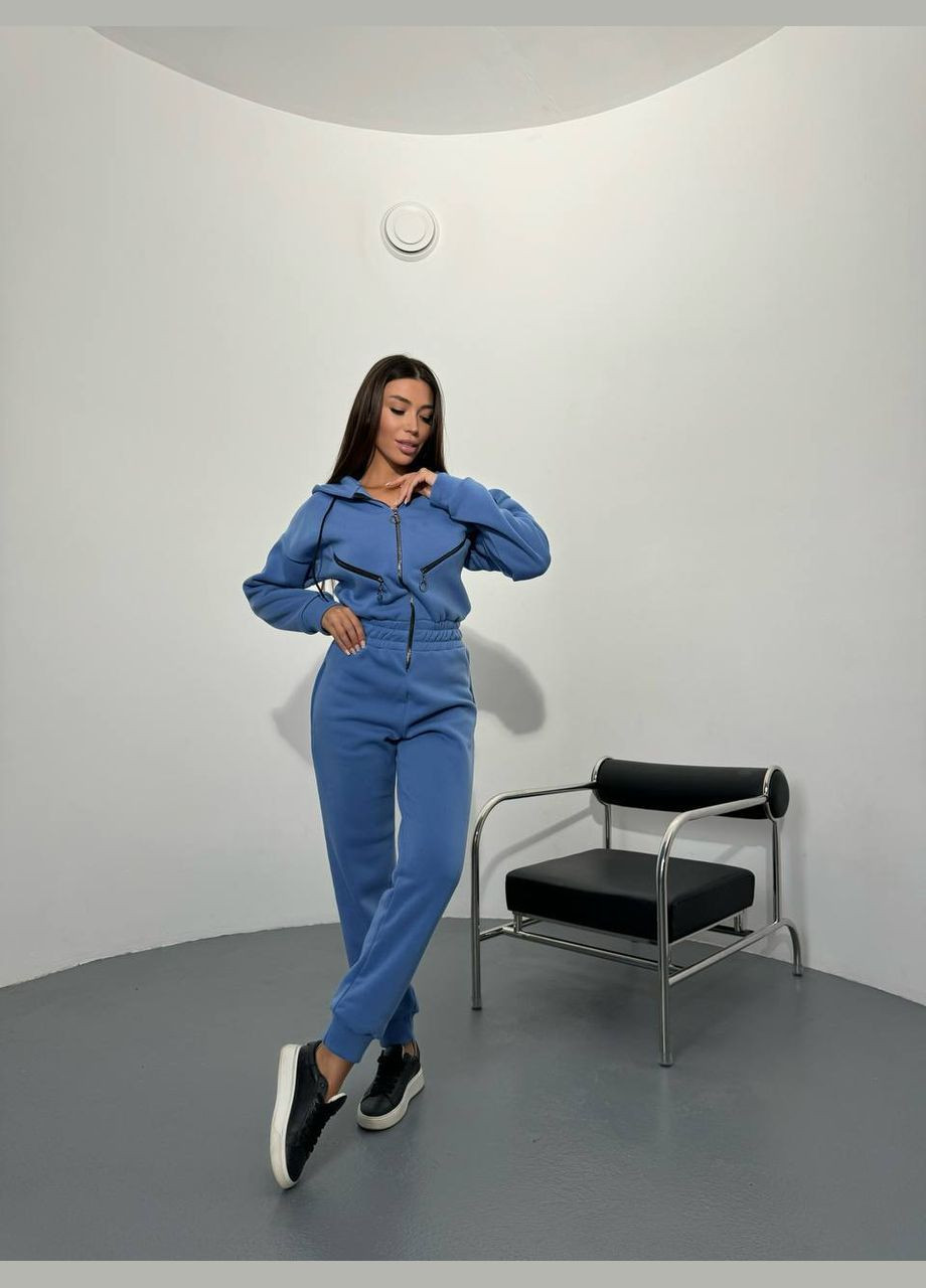 Комбінезон жіночий No Brand однотонний синій спортивний, повсякденний, кежуал, джинсовий тринитка