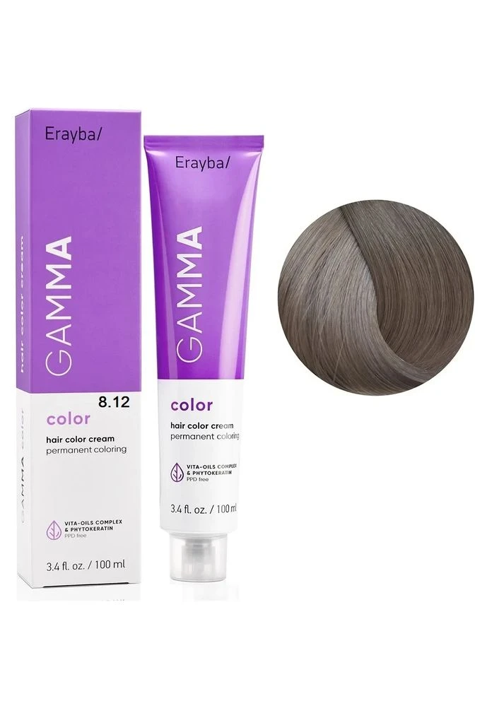 Стойкая краска для волос Gamma Color Cream 8/12 Светло-русый пепельно-ирис 100 мл Erayba (394180523)