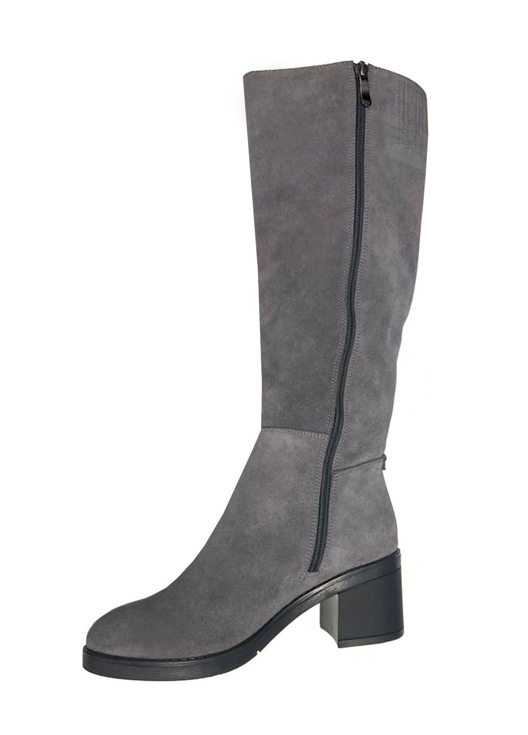 Сірі замшеві чоботи на підборах, европейка. Eliza (363320106)