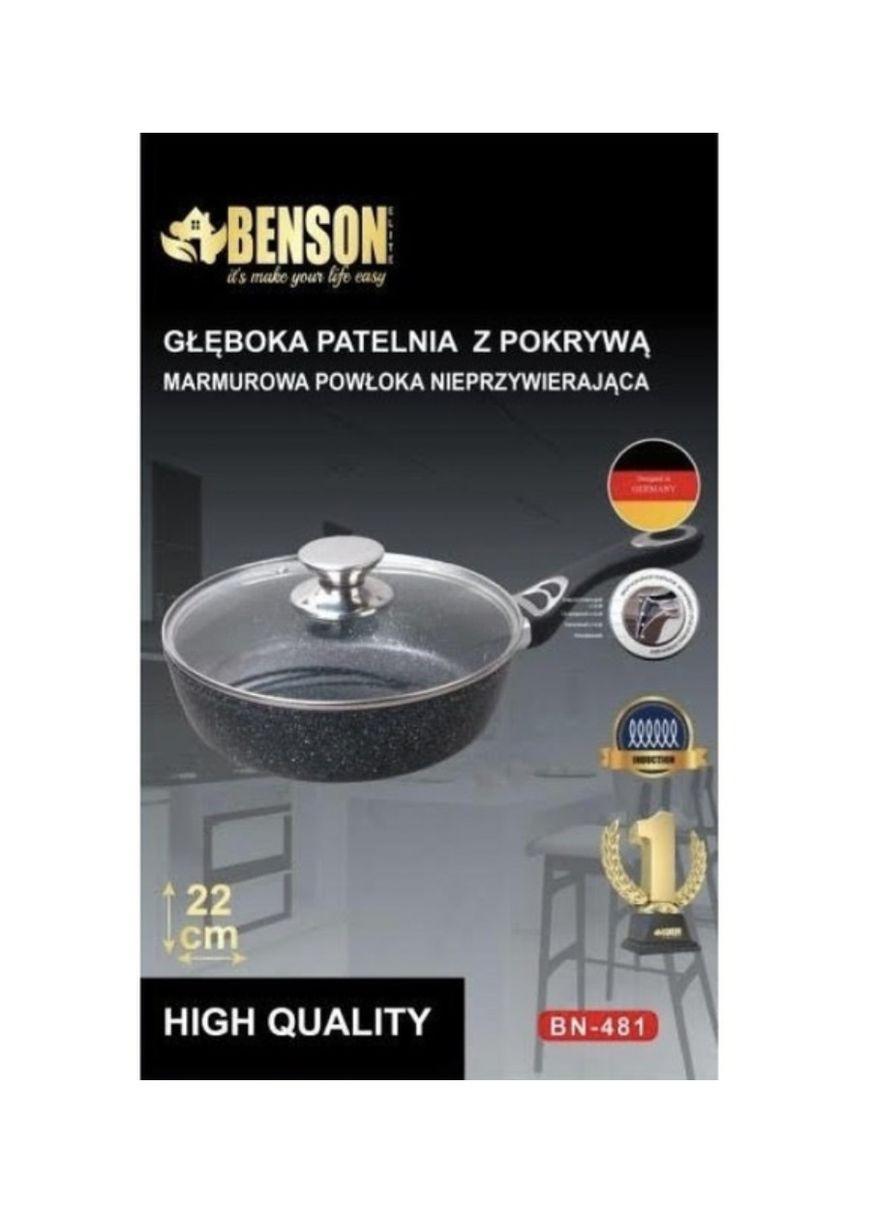 BN-481 кругла глибока сковорода з мармуровим покриттям і кришкою 22см Benson (356510931)