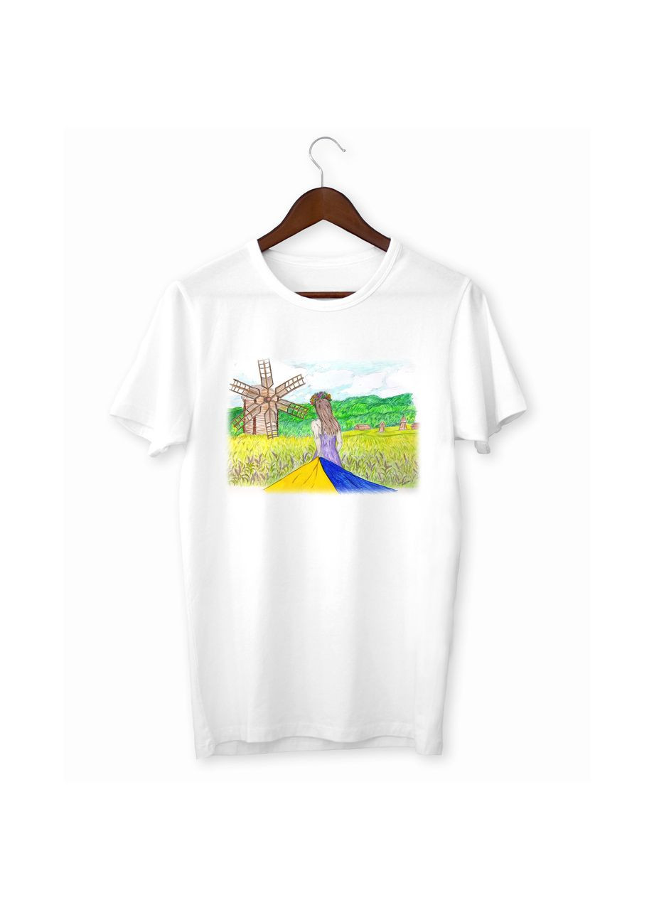 Футболка з принтом "Пейзаж з полем, дівчиною та млином" Кавун футболка (316288602)