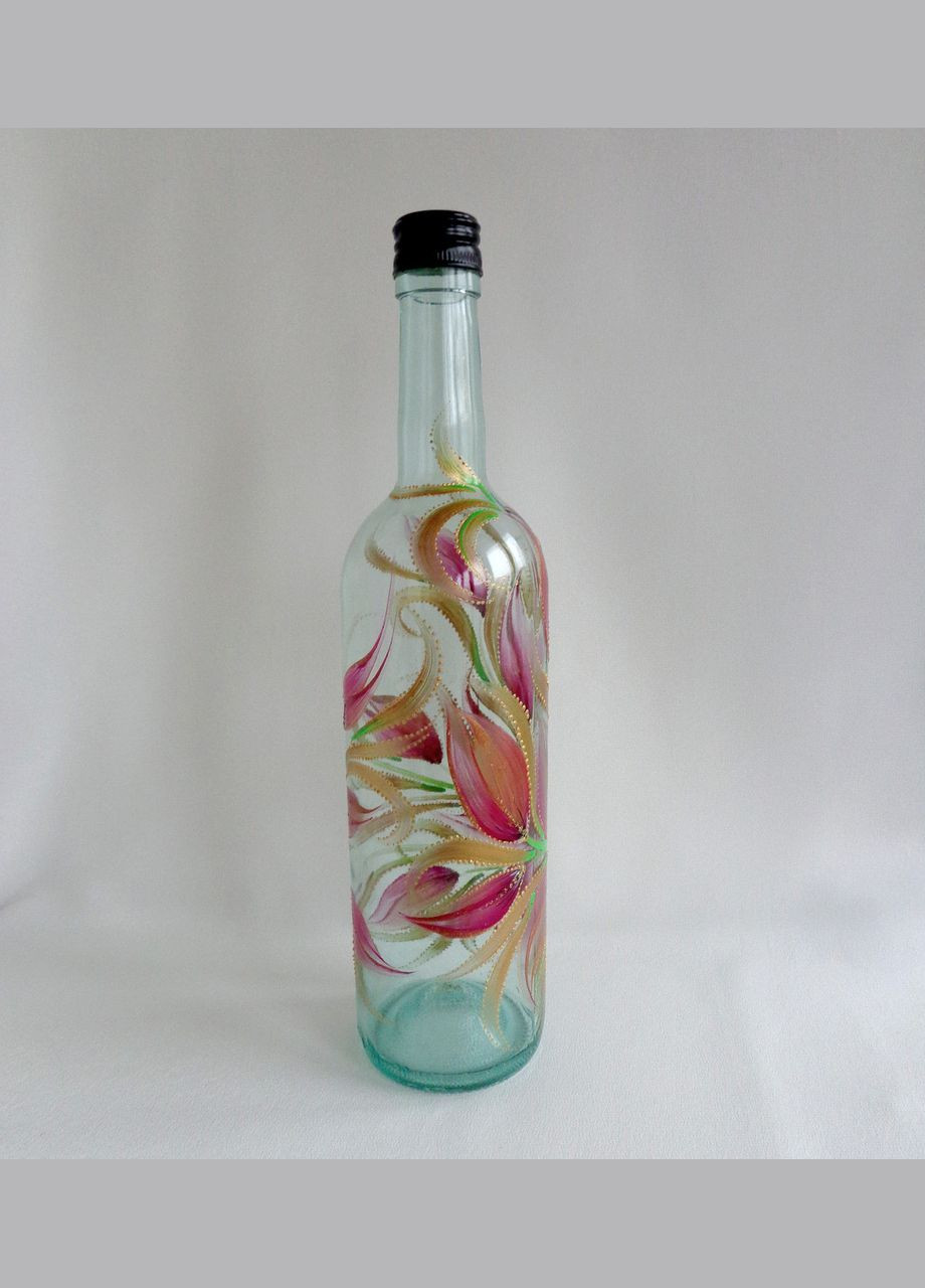 Декоративная прозрачная винная бутылка с авторской росписью "Розовая Лилия" No Brand (349843060)
