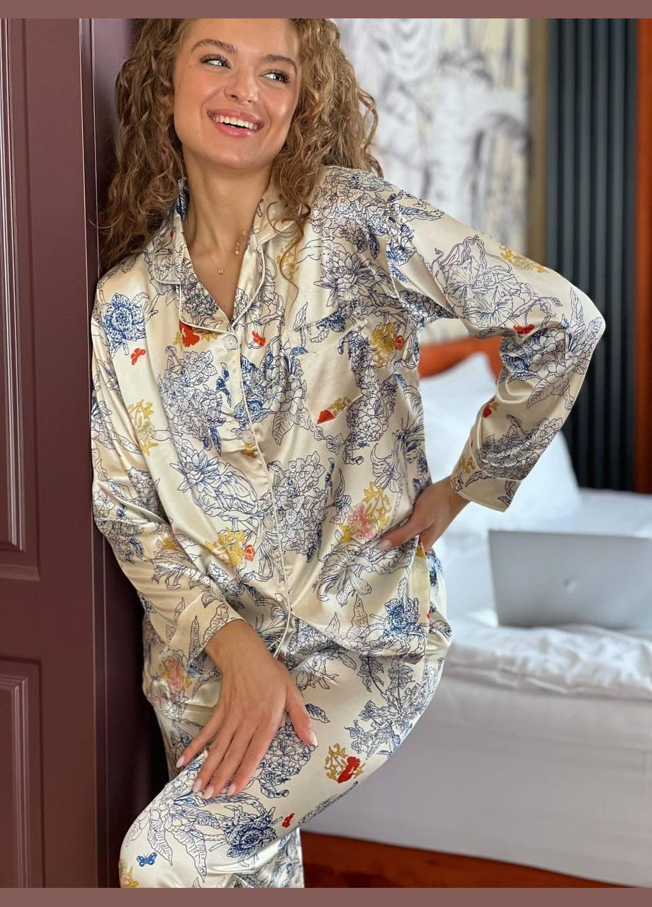 Комбинированная всесезон женская пижама 2477 (молочная) No Brand