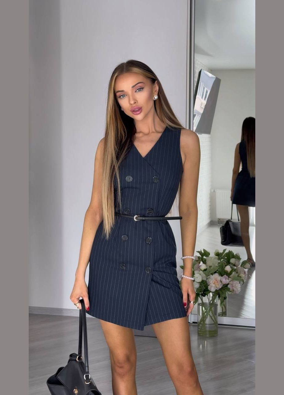 Темно-синее праздничный, деловое, кэжуал женское платье FINO Mode в полоску