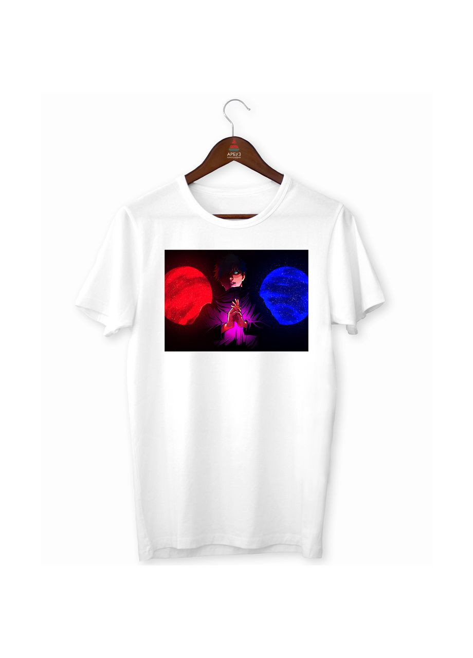 Футболка белая с принтом "Jujutsu Kaisen Магическая битва Satoru Gojo Сатору Годжо синий красный" Кавун футболка (316346241)