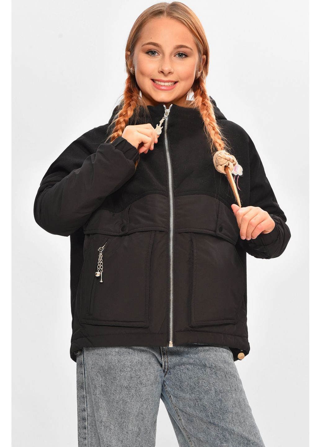 Черная демисезонная куртка детская для девочки демисезонная черного цвета Let's Shop