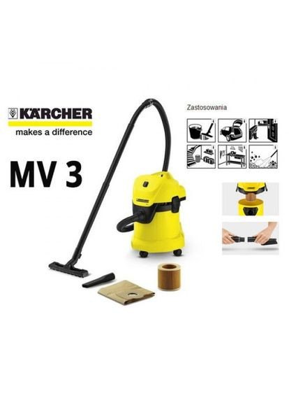 Хороший контейнерный пылесос для дома Kärcher WD 3 17/4/2 с бумажным фильтр-мешком для сухой и влажной уборки KARCHER (297331621)