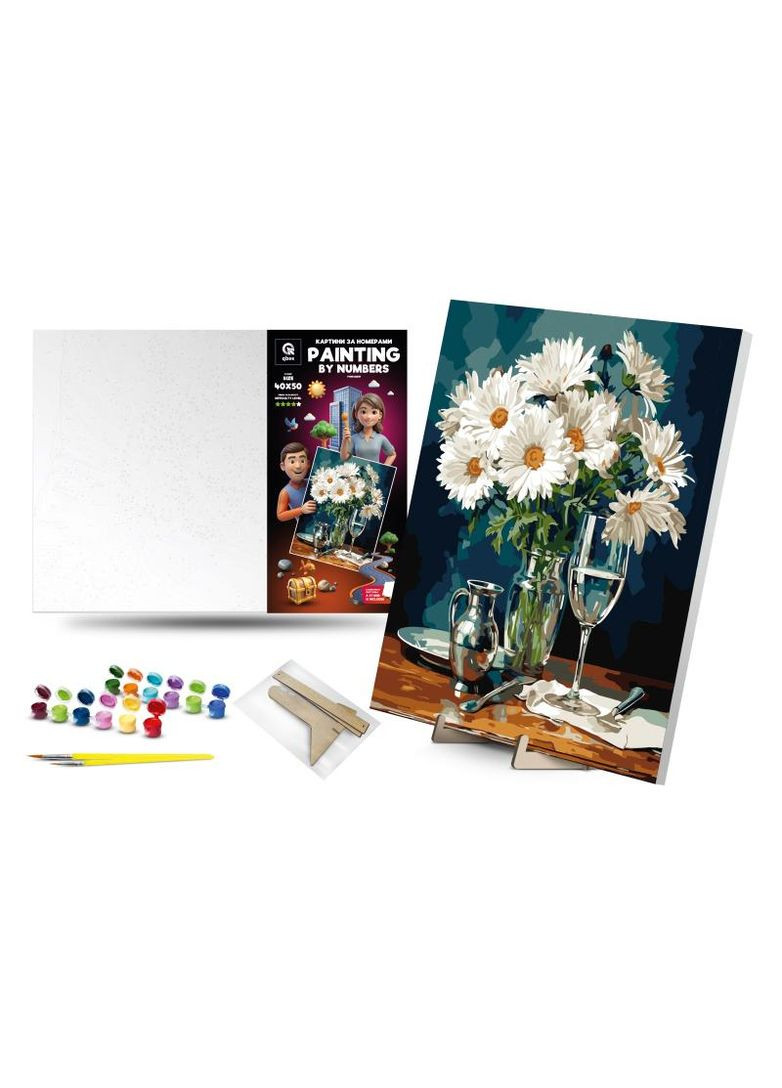 Набор для росписи по номерам 40х50 см. QB900-043 "Ромашки" с деревянной подставкой. qbee (368709297)