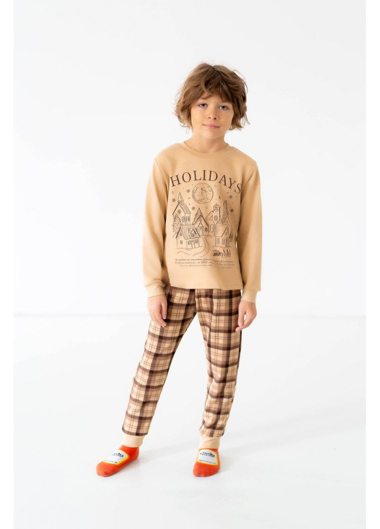 Светло-бежевая пижама для мальчиков 02-2483-09нм 92 см темно-зелёный Авекстекс