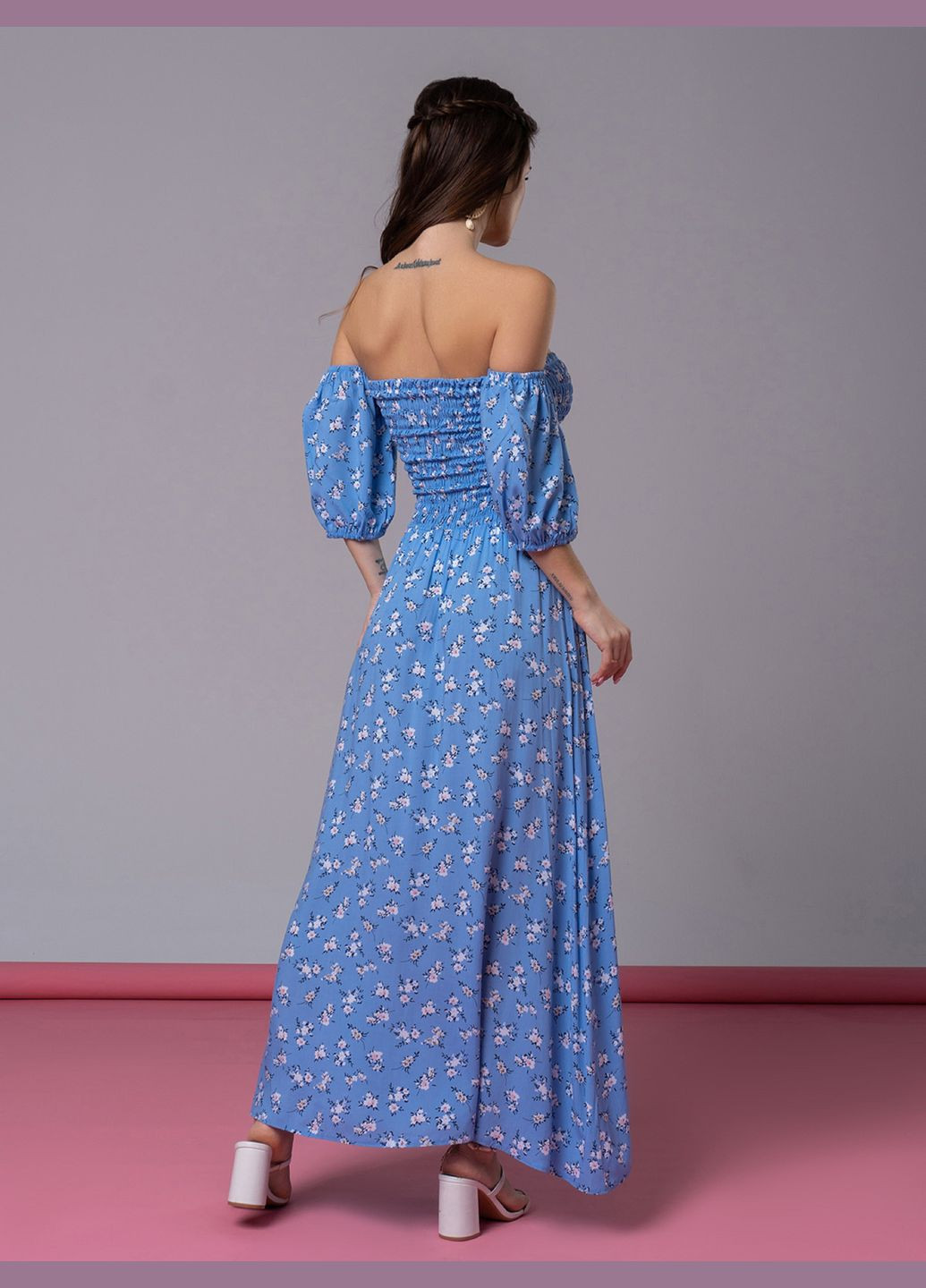 Голубое повседневный платья ISSA PLUS с цветочным принтом