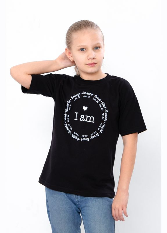 Черная летняя футболка для девочки (бантик) Носи своє
