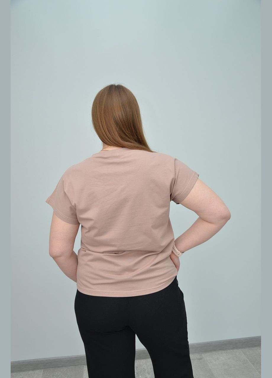 Бежева всесезон жіноча повсякденна футболка, бежевий (2xl,, 4xl, 5xl) No Brand