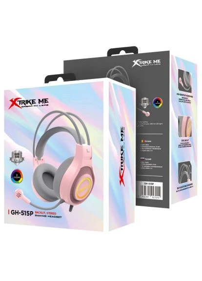 Ігрова гарнітура GH-515, USB+3.5мм, 7 режимів RGB, кабель 2м, рожева XTRIKE ME (396693413)