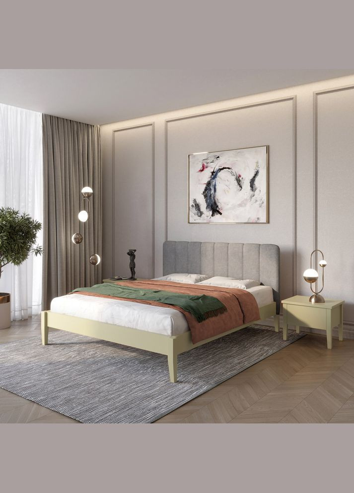 Односпальная деревянная кровать Лондон ДК (RAL1020)//Аляска 93 (Серый)Б1 80х190 см (MBG-6853) Mebigrand (366084815)