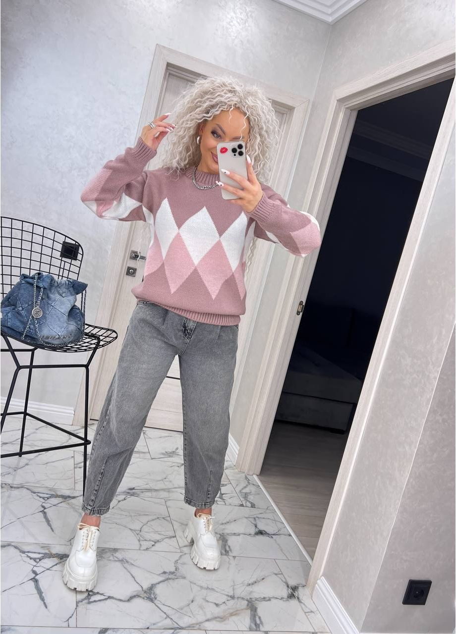 Пудровый демисезонный женский теплый свитер с узором джемпер No Brand