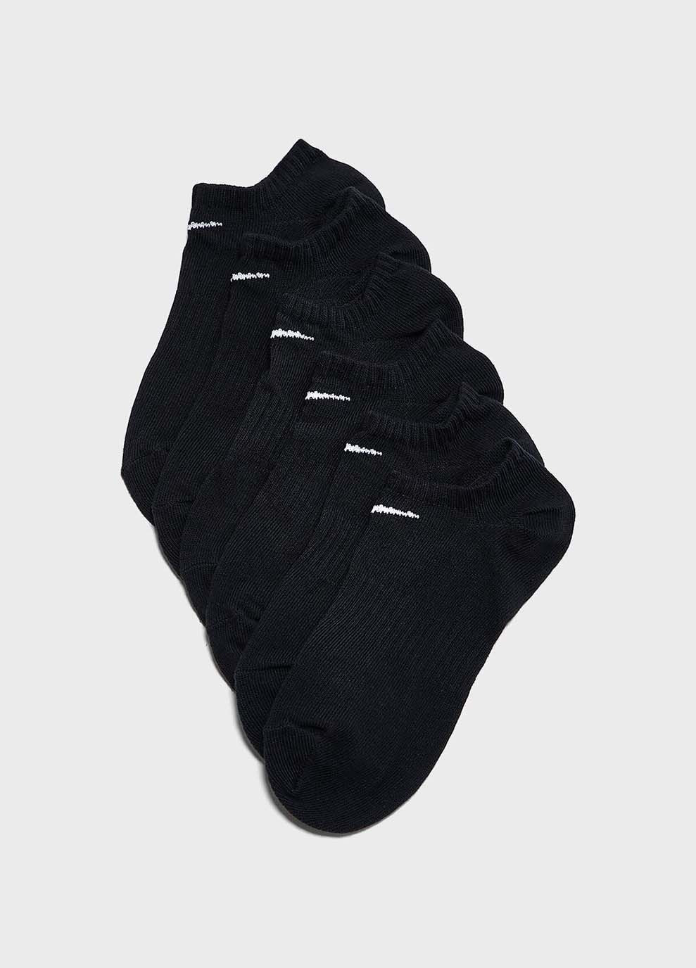 Чёрные носки everyday lightweight no show 6-pack black Nike однотонные (302290512)