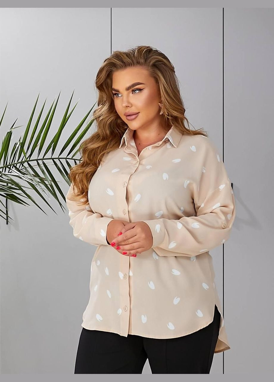 Батальна сорочка SF-287КШ з оригінальним принтом та контрастним оздобленням Бежевий 58 Sofia (314773630)