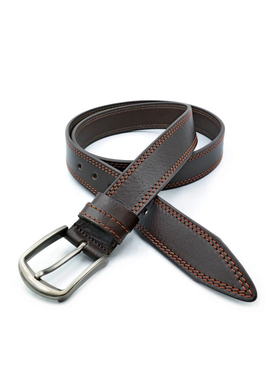 Кожаный мужской ремень 3,3х105-125 см Темно-коричневый Weatro (302519628)