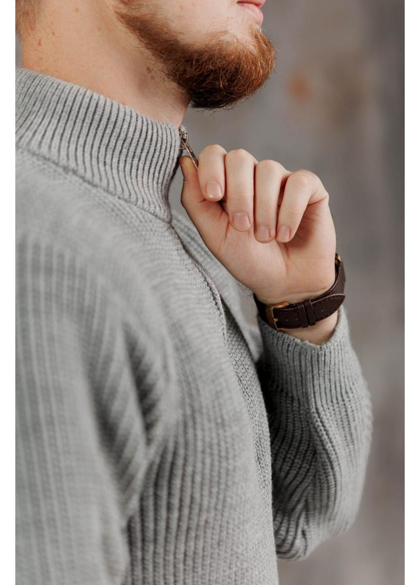 Сірий демісезонний чоловічий светр на блискавці artknit (ak38812p) Art Knit