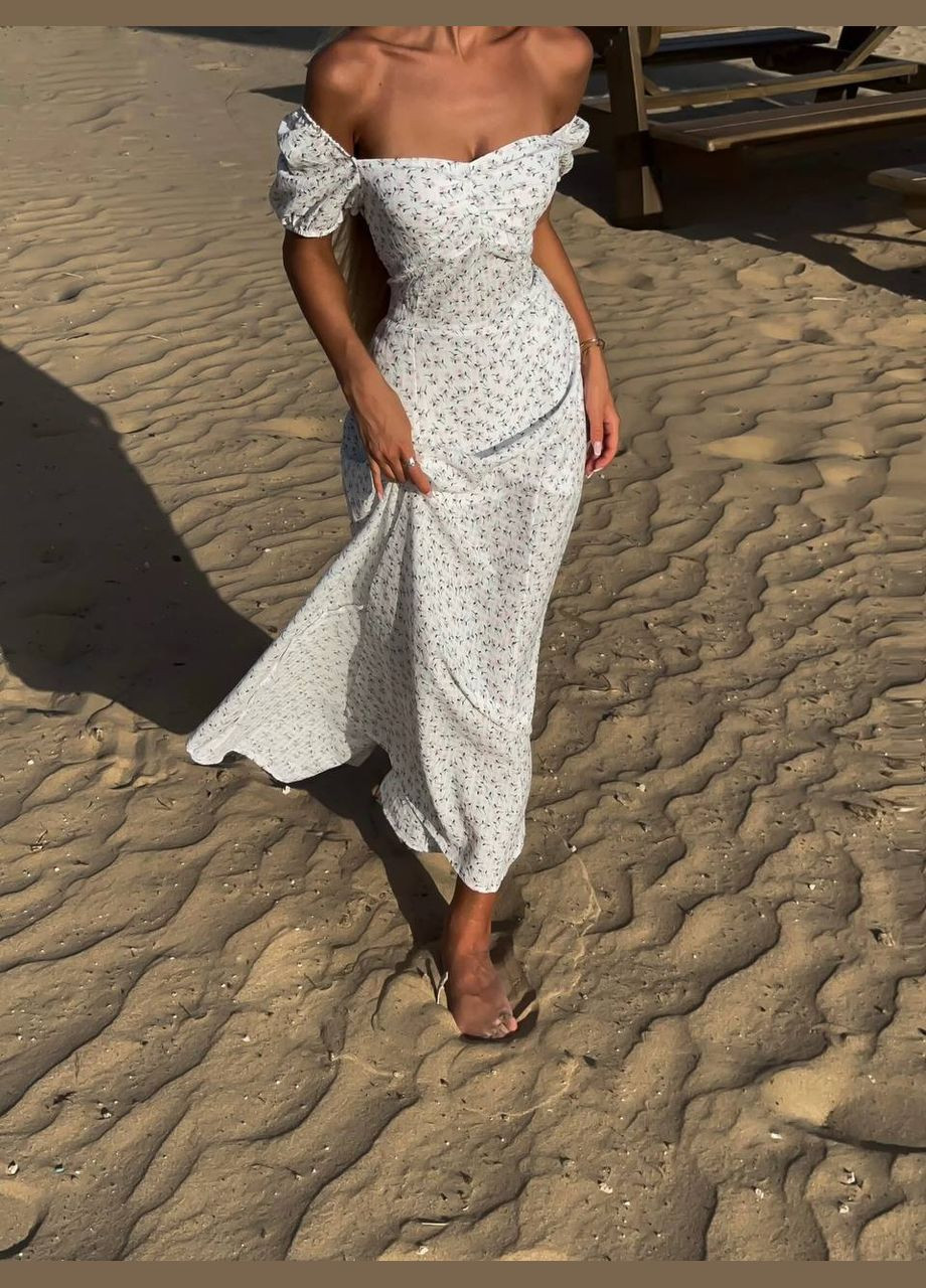 Білий кежуал легка жіночна міді сукня Adelante з квітковим принтом