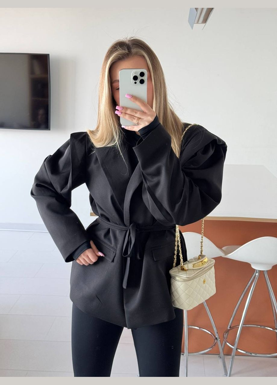 Черный женский блейзер No Brand однотонный - демисезонный