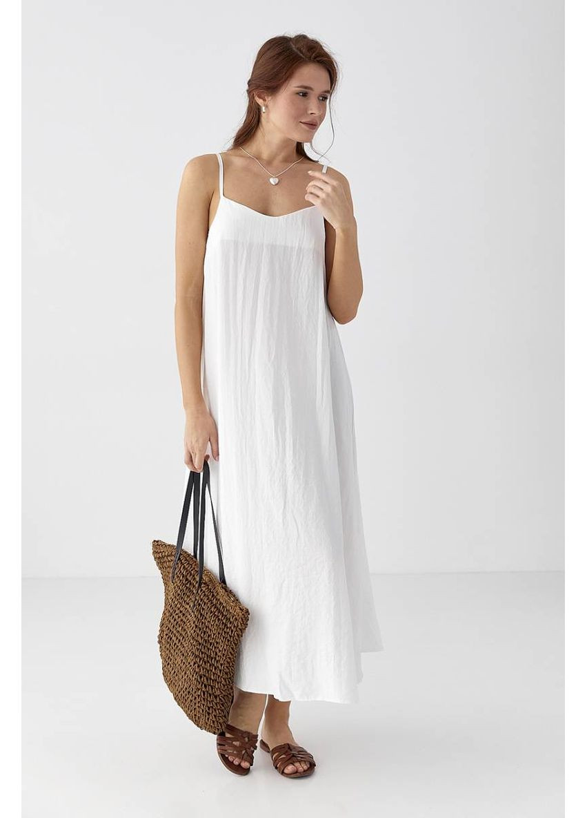 Молочна пляжна розкльошений жіночий сарафан на бретелях Lurex однотонна