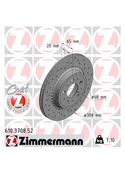 2шт, Тормозной диск ZIMMERMANN 610.3708.52 (400377104)